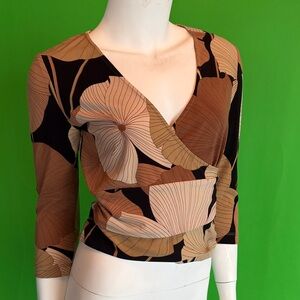 BCBG Floral Wrap Top - Black and Brown